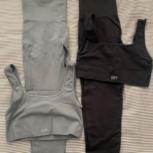 Set Active Black and Slate Blue Leggings and Square Bra Top